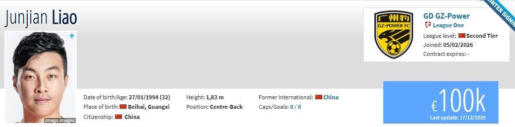 开云平台-德转：原梅州队长廖均健、原陕西门将陈俊旭加盟广州豹